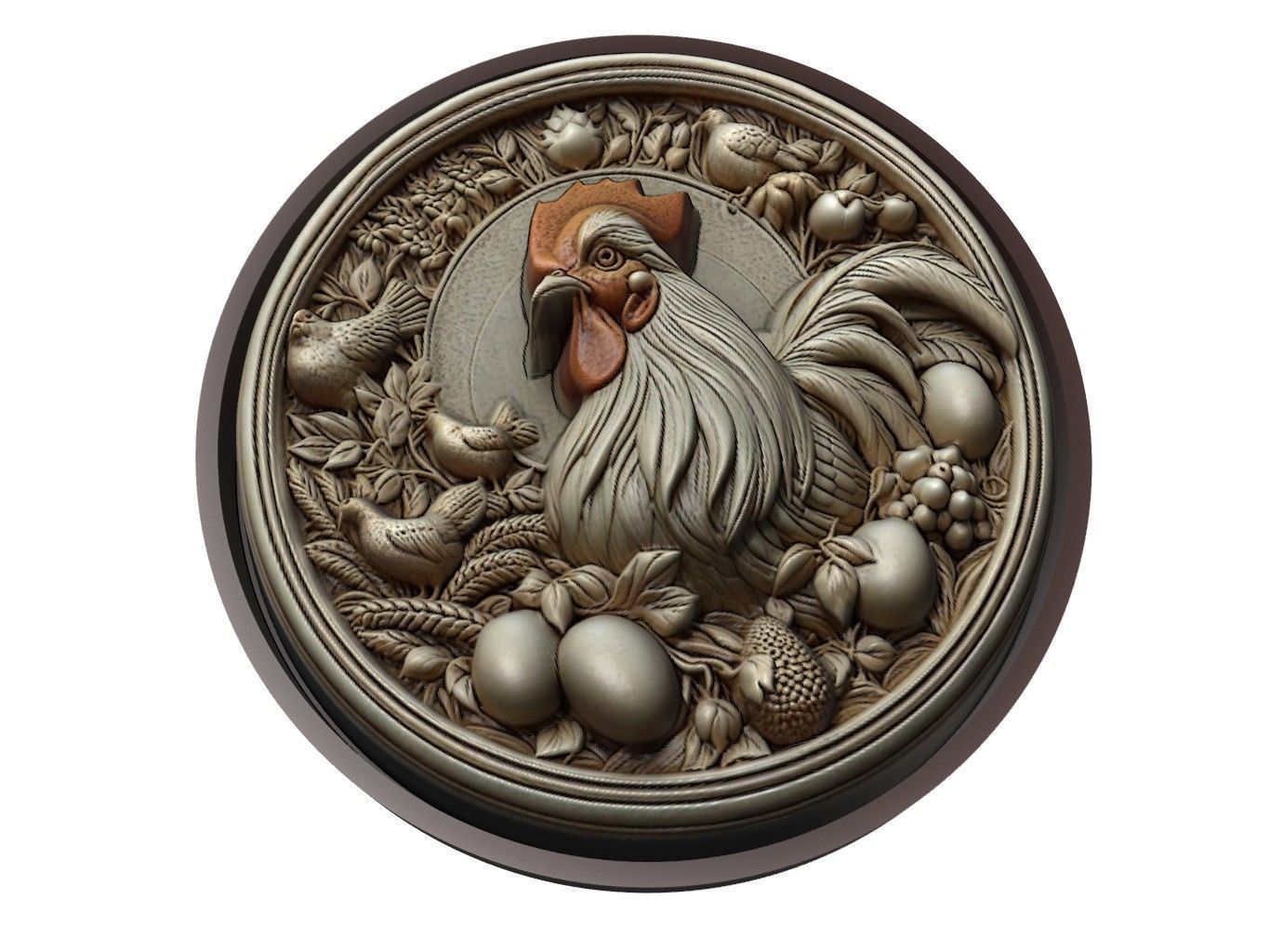 Chicken Animal Medallion 3D print model_1