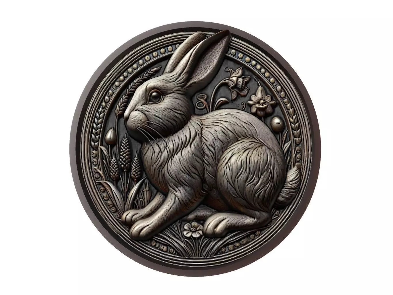 Rabbit Animal Medallion 3D print model_0