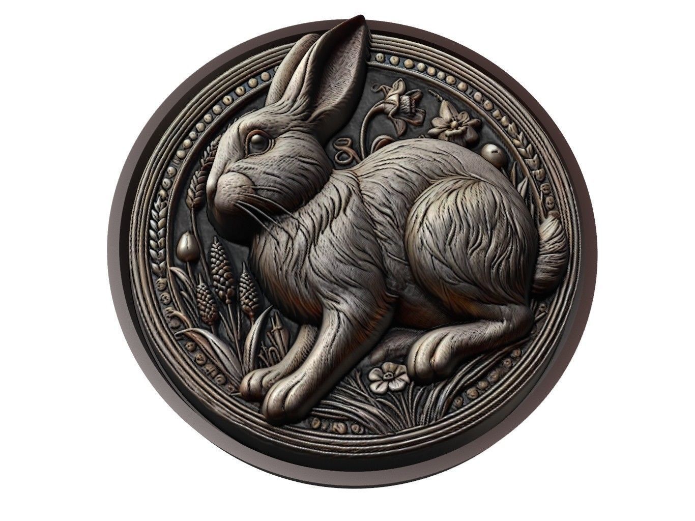 Rabbit Animal Medallion 3D print model_1