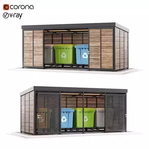 Garbage bins containers with fencing 3D model