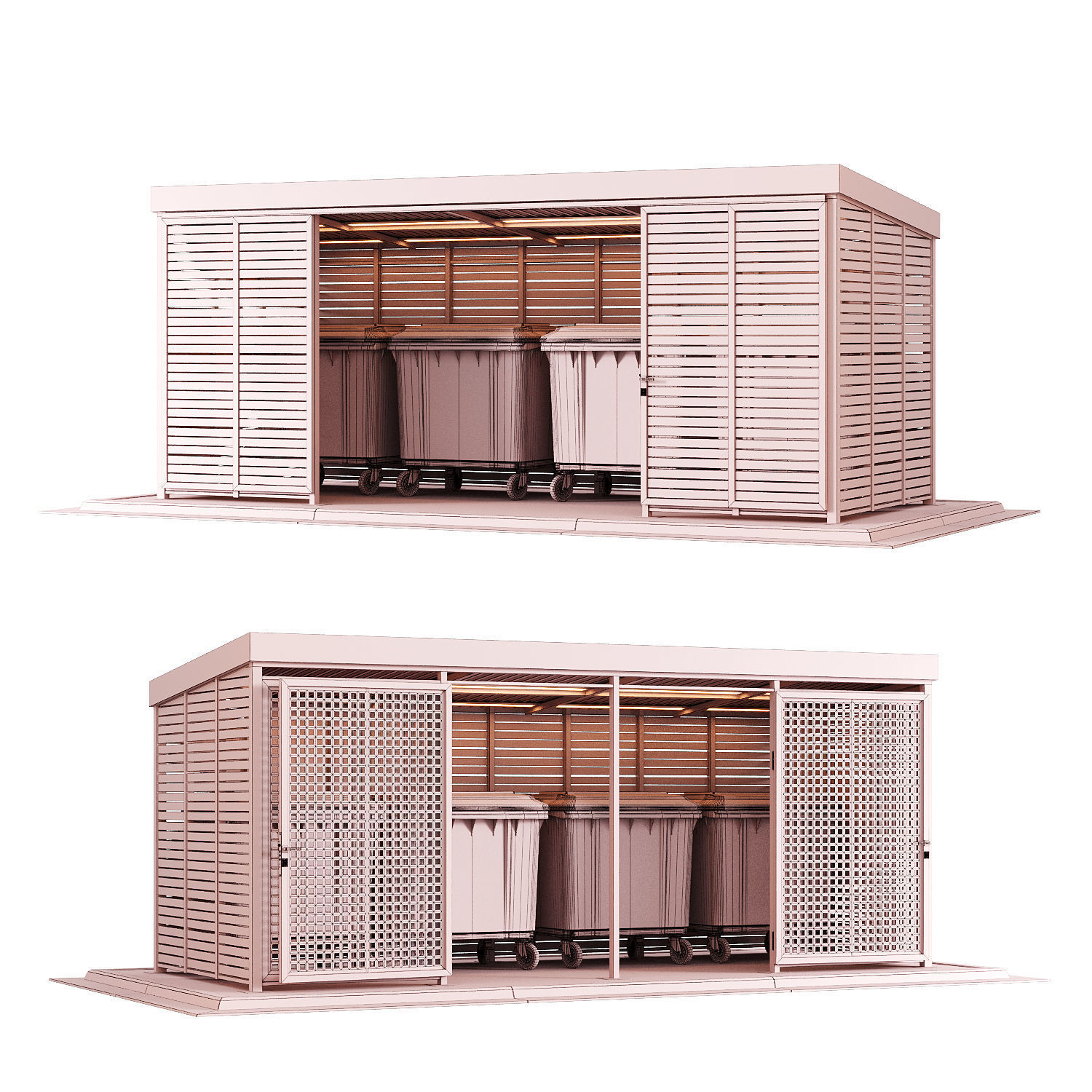 Garbage bins containers with fencing 3D model_2