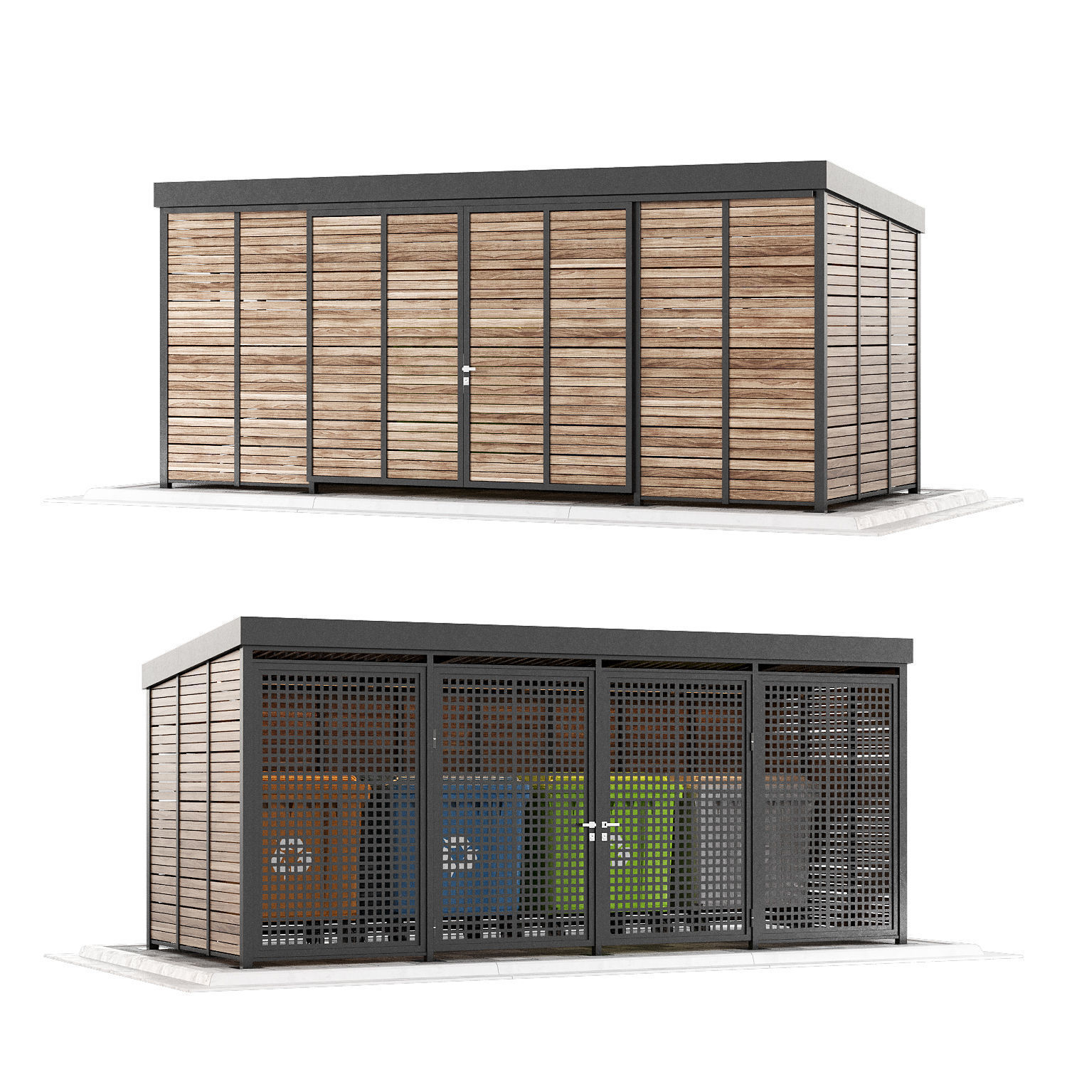 Garbage bins containers with fencing 3D model_1