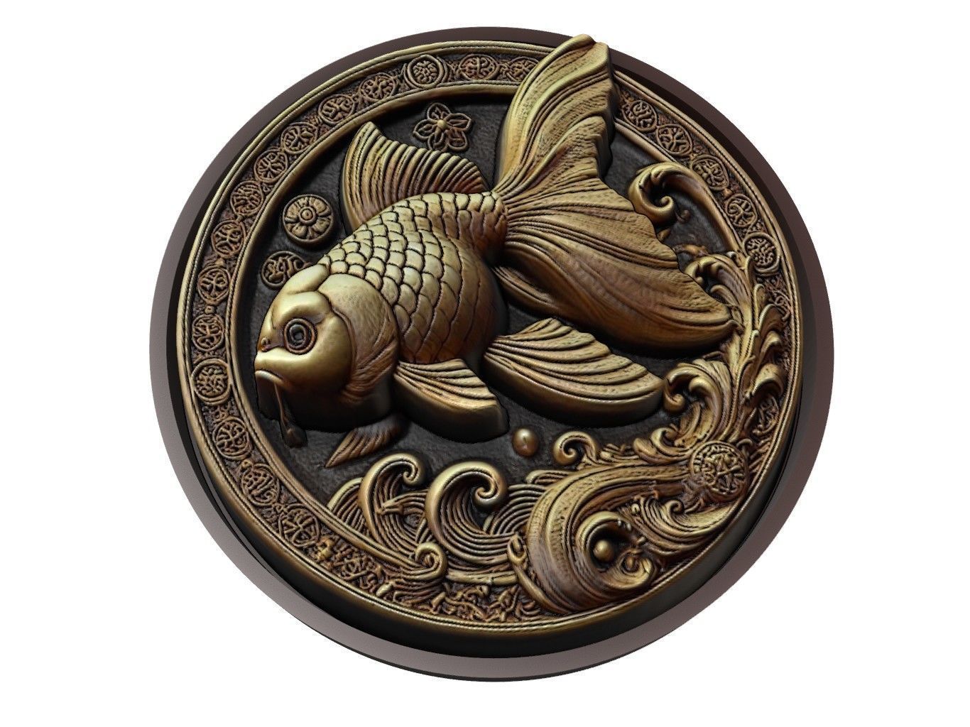 Goldfish Animal Medallion 3D print model_1