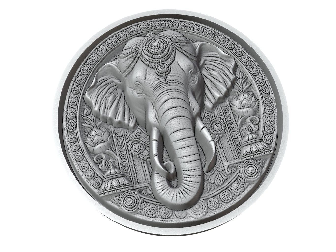 Elephant Animal Medallion 3D print model_3