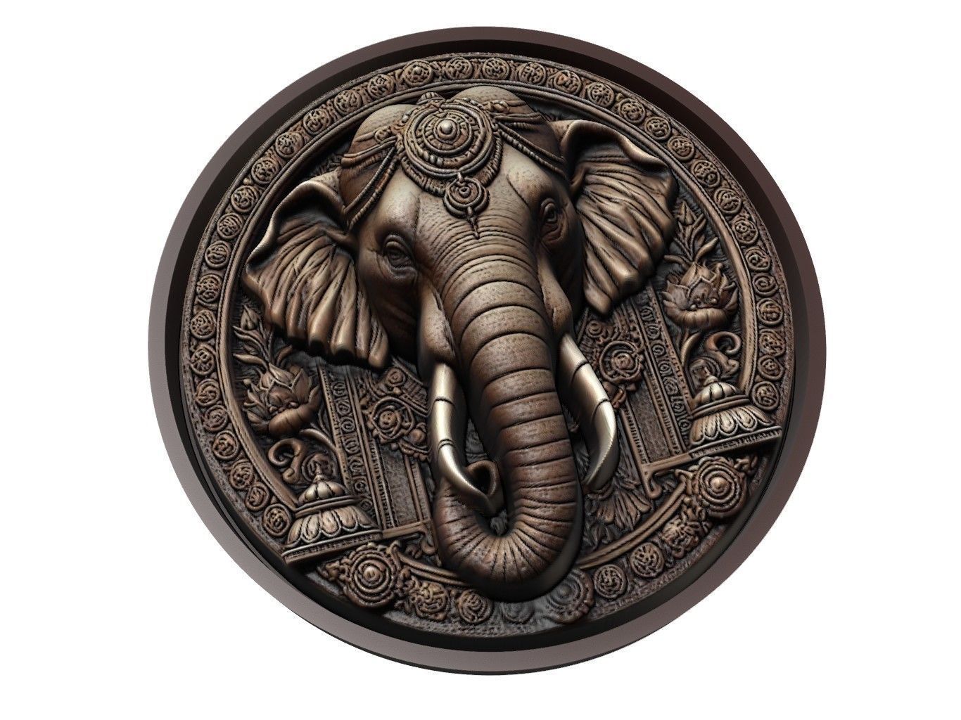 Elephant Animal Medallion 3D print model_1