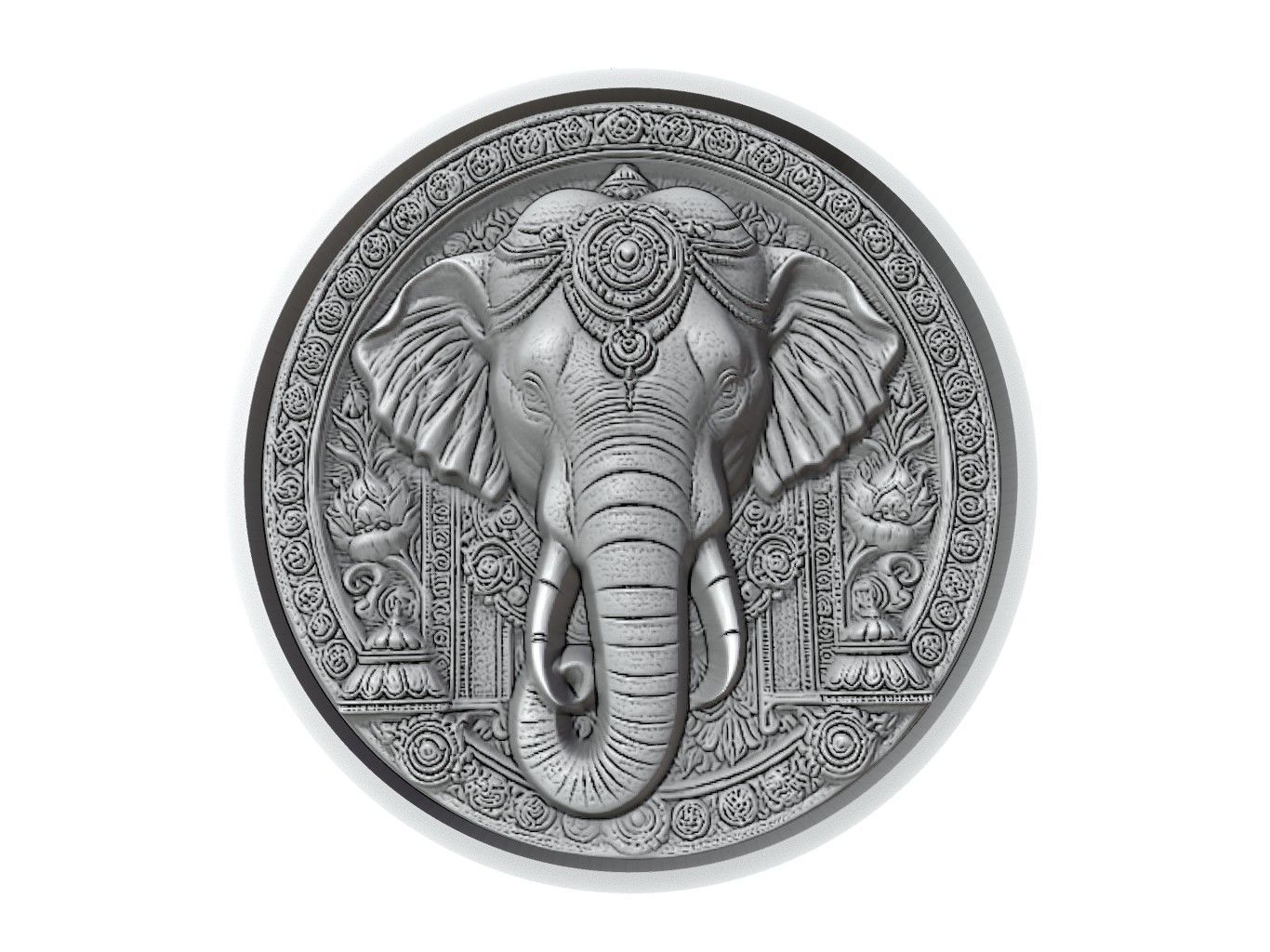 Elephant Animal Medallion 3D print model_2