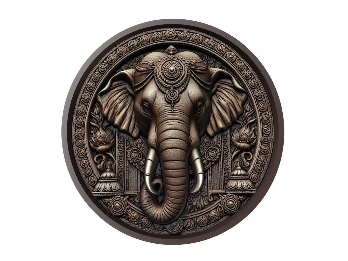 Elephant Animal Medallion 3D print model_0