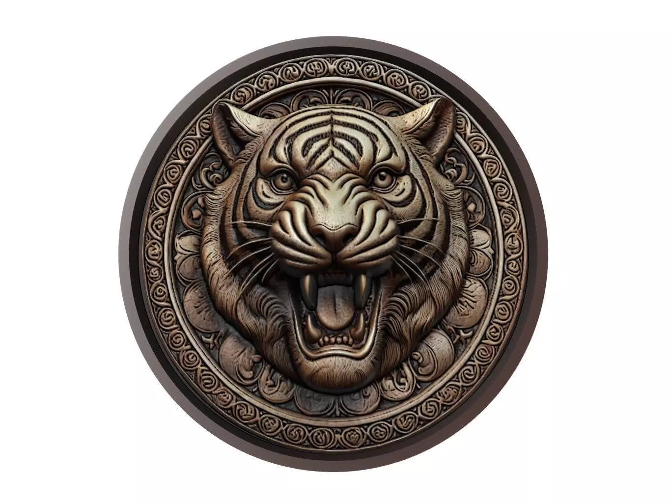 Tiger Animal Medallion 3D print model_0