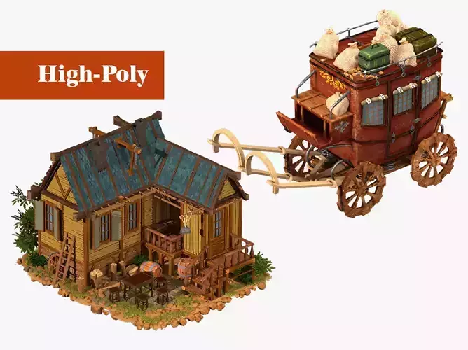 old farmhouse Diligence Wells Fargo coach high-poly 3D Model Collection