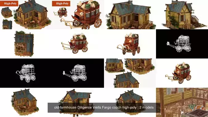 old farmhouse Diligence Wells Fargo coach high-poly