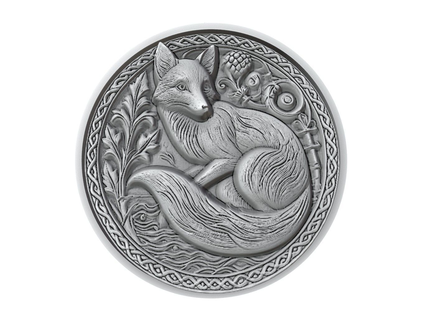 Fox Animal Medallion 3D print model_2