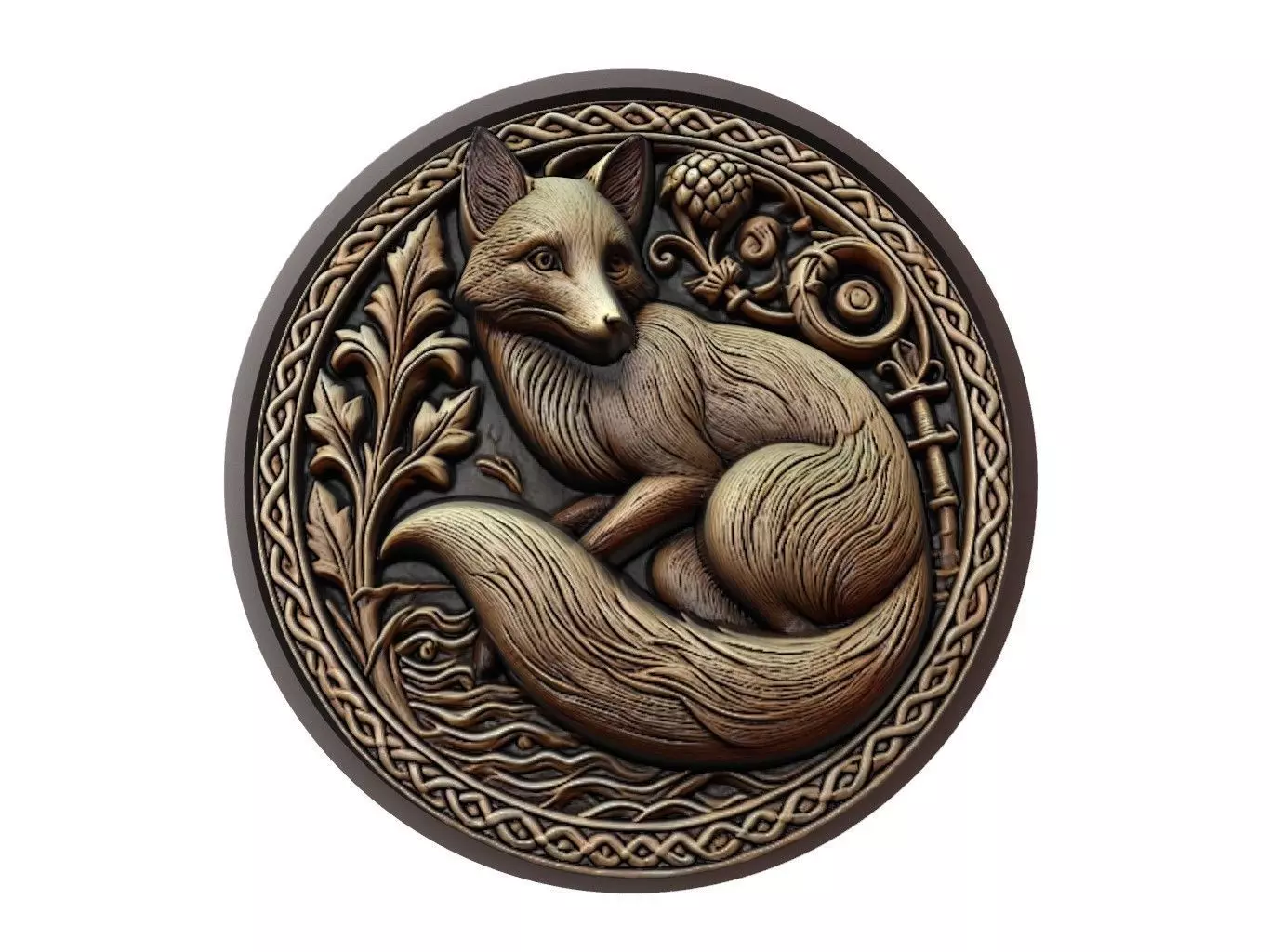 Fox Animal Medallion 3D print model_0