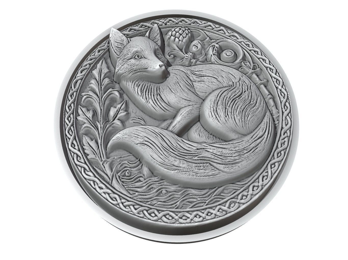 Fox Animal Medallion 3D print model_3