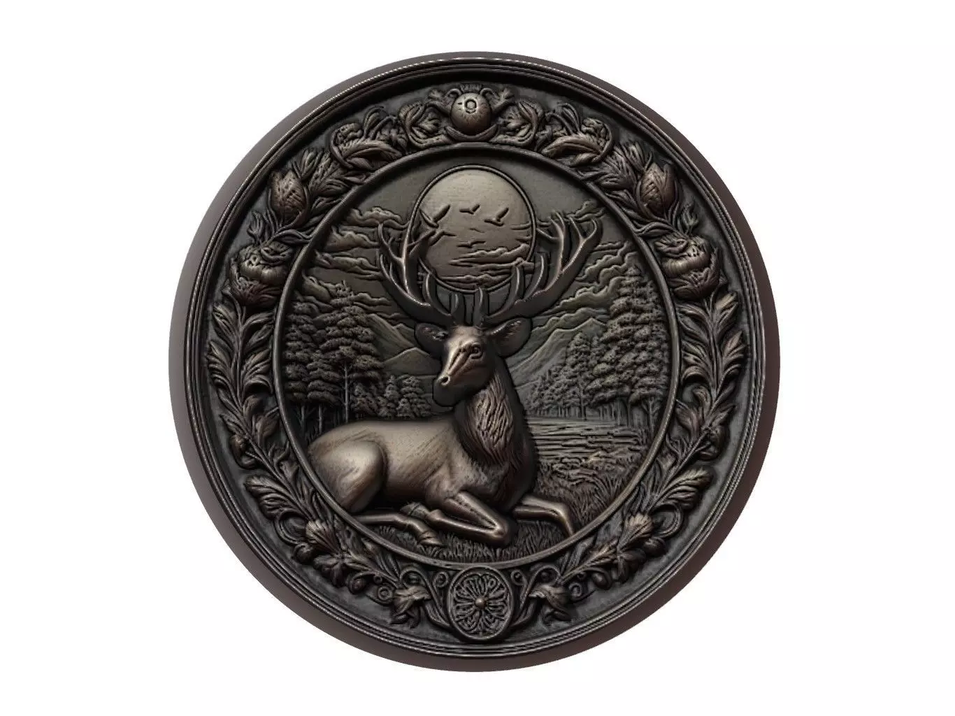Deer Animal Medallion 3D print model_0
