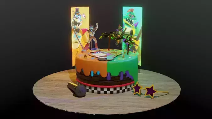 FNAF SB - Cake - Freddy and Monty Gator 3D Model 3D model