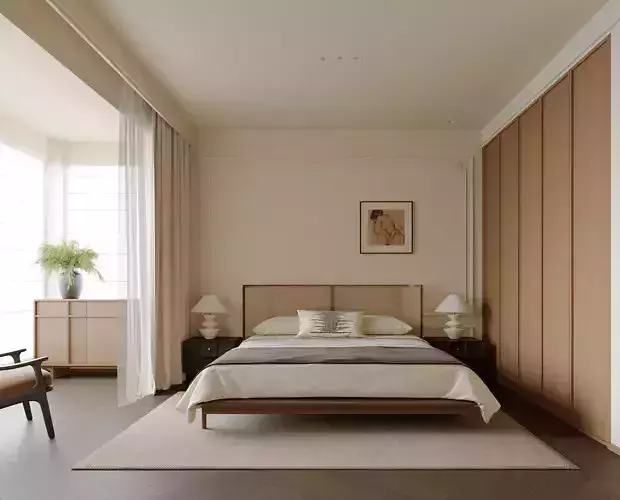 bedroom and bathroom