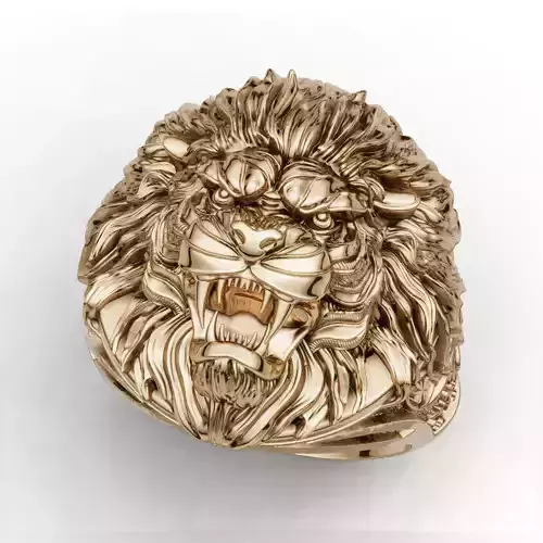 Lion ring silver gold sterling printable jewelry 3D model