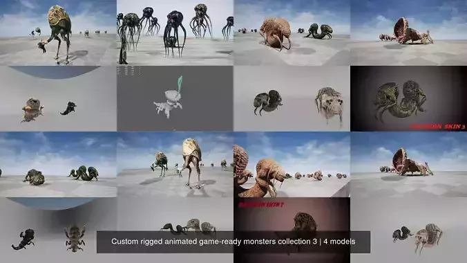 Custom rigged animated game-ready monsters collection 3