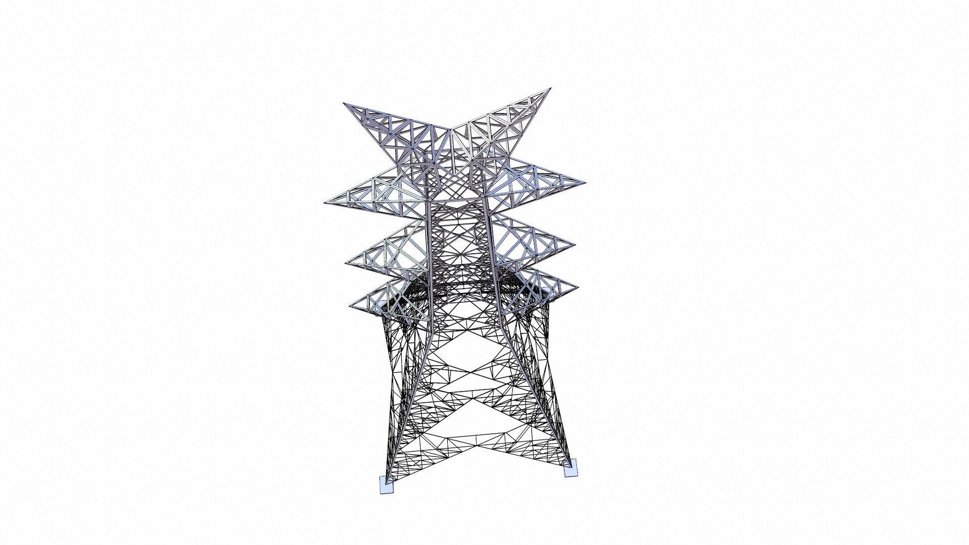 Electric Power Tower Low-poly 3D model_10