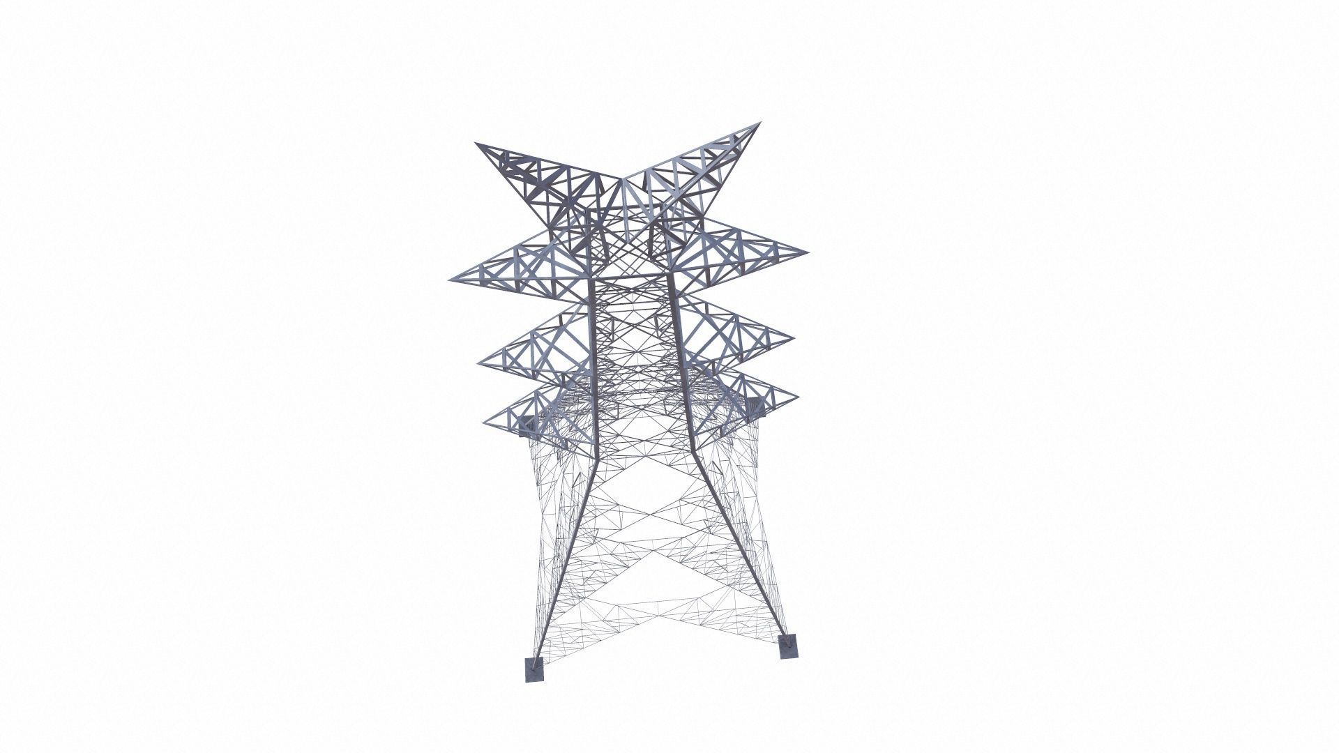 Electric Power Tower Low-poly 3D model_9