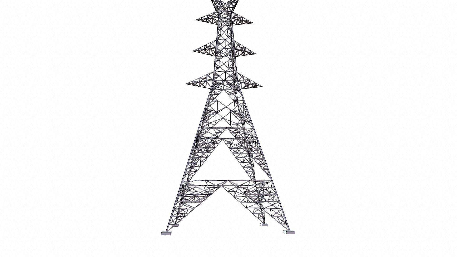 Electric Power Tower Low-poly 3D model_11