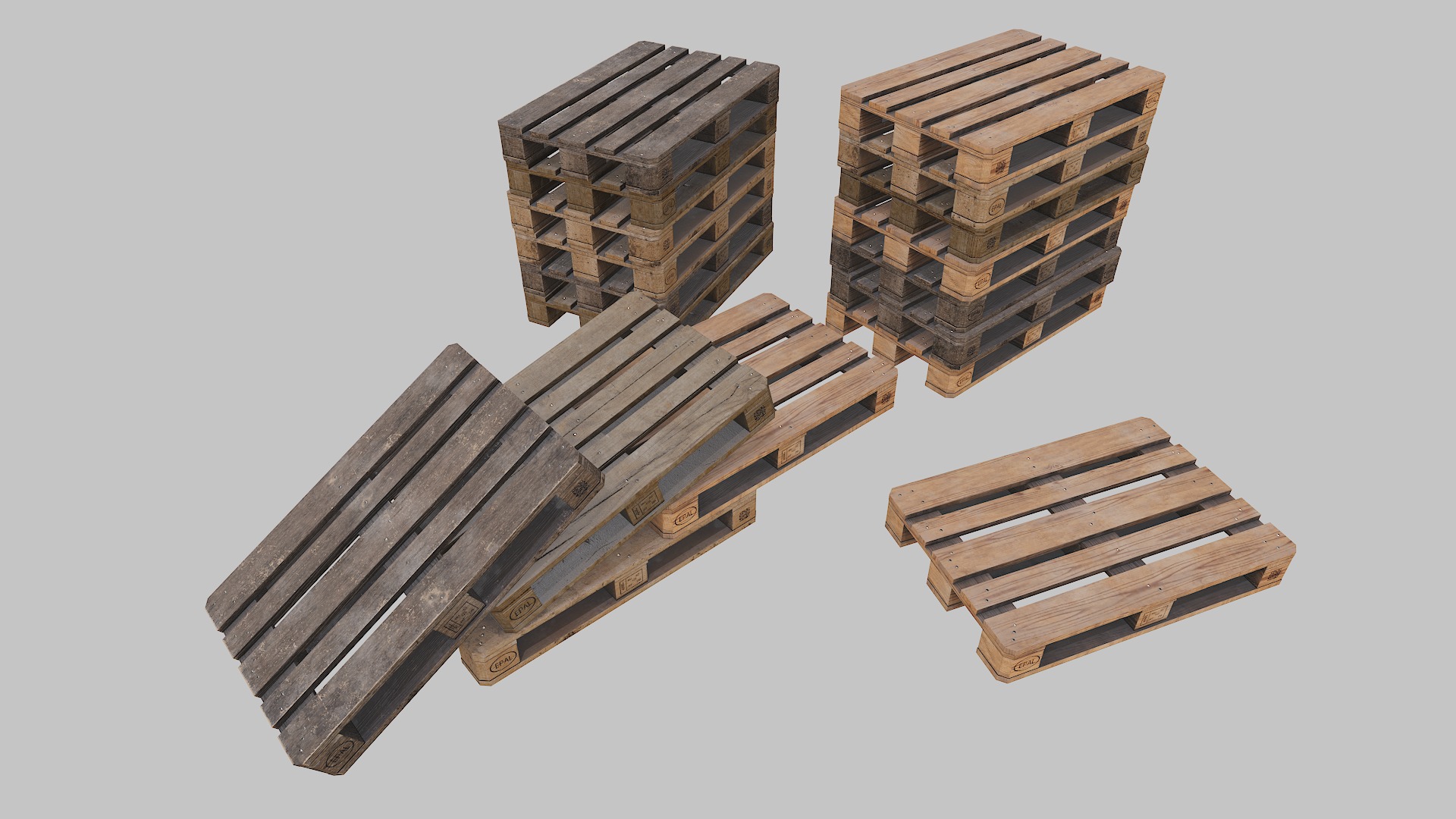 Pallets wooden pack Low-poly 3D model_2