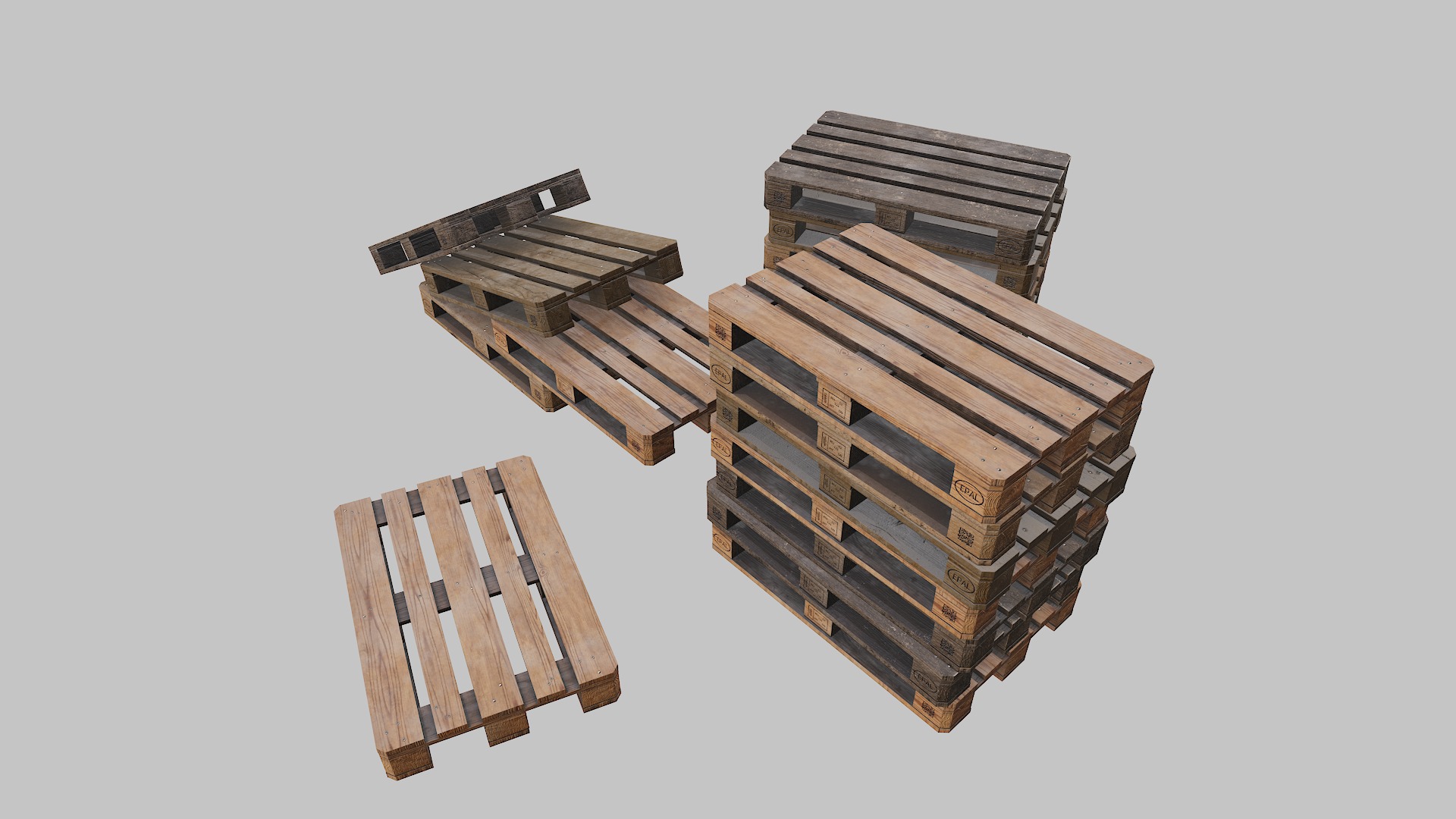 Pallets wooden pack Low-poly 3D model_4