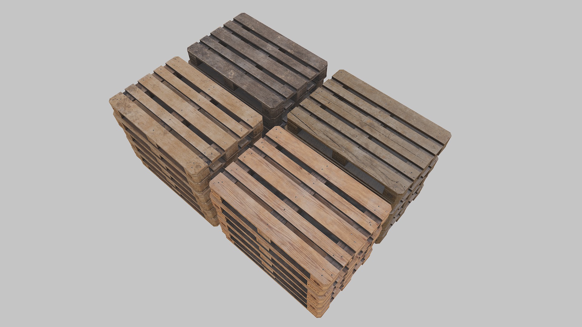 Pallets wooden pack Low-poly 3D model_15