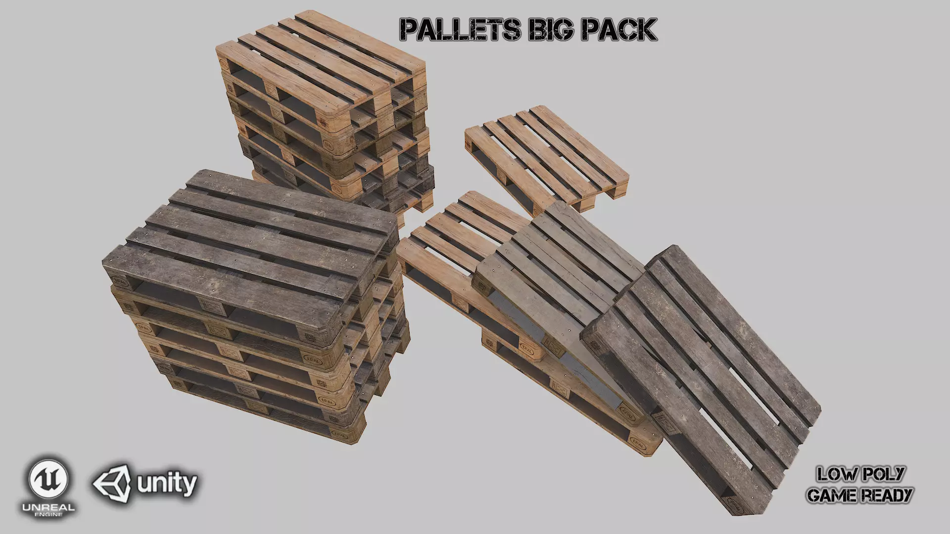 Pallets wooden pack Low-poly 3D model_0