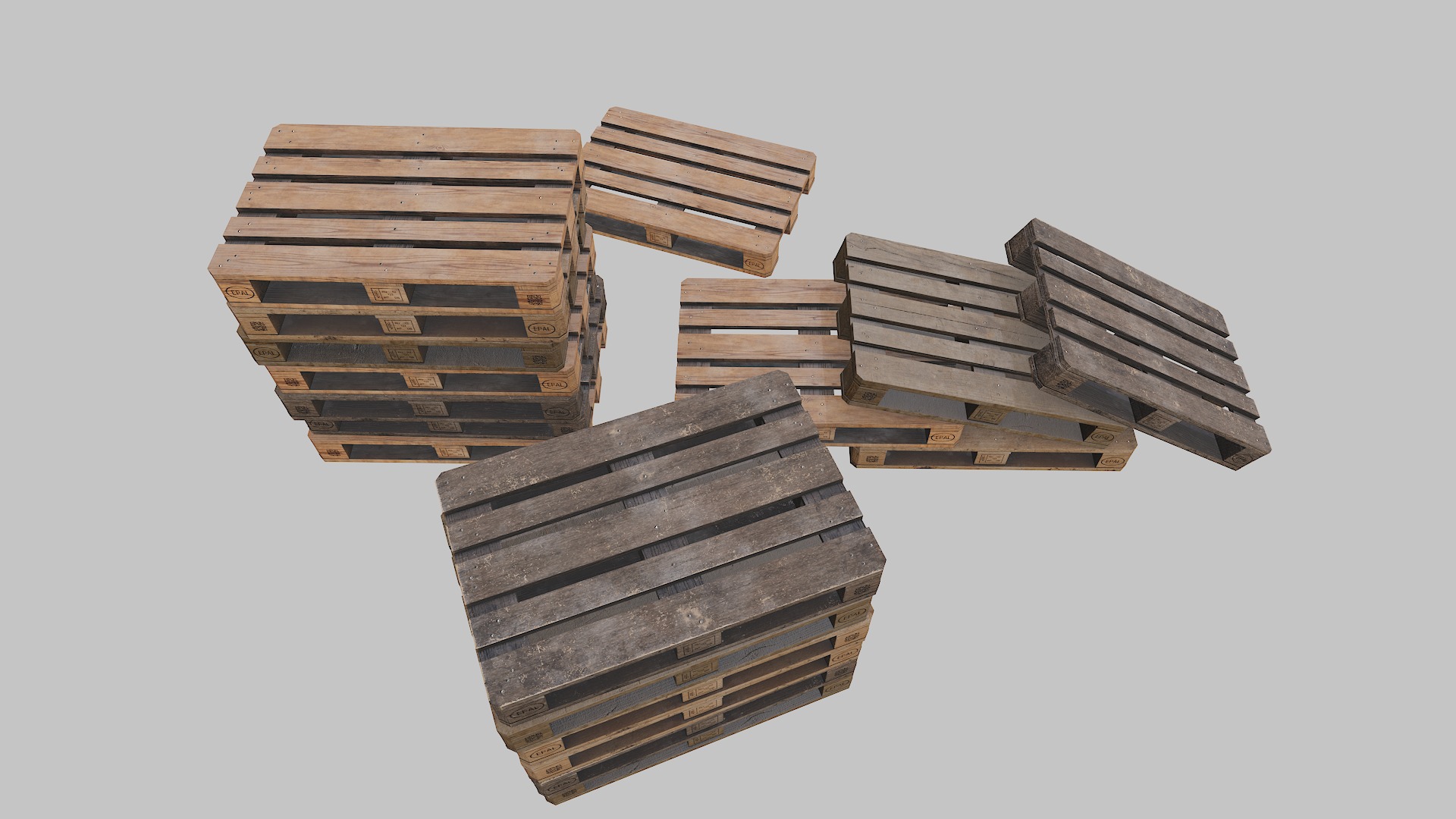 Pallets wooden pack Low-poly 3D model_6