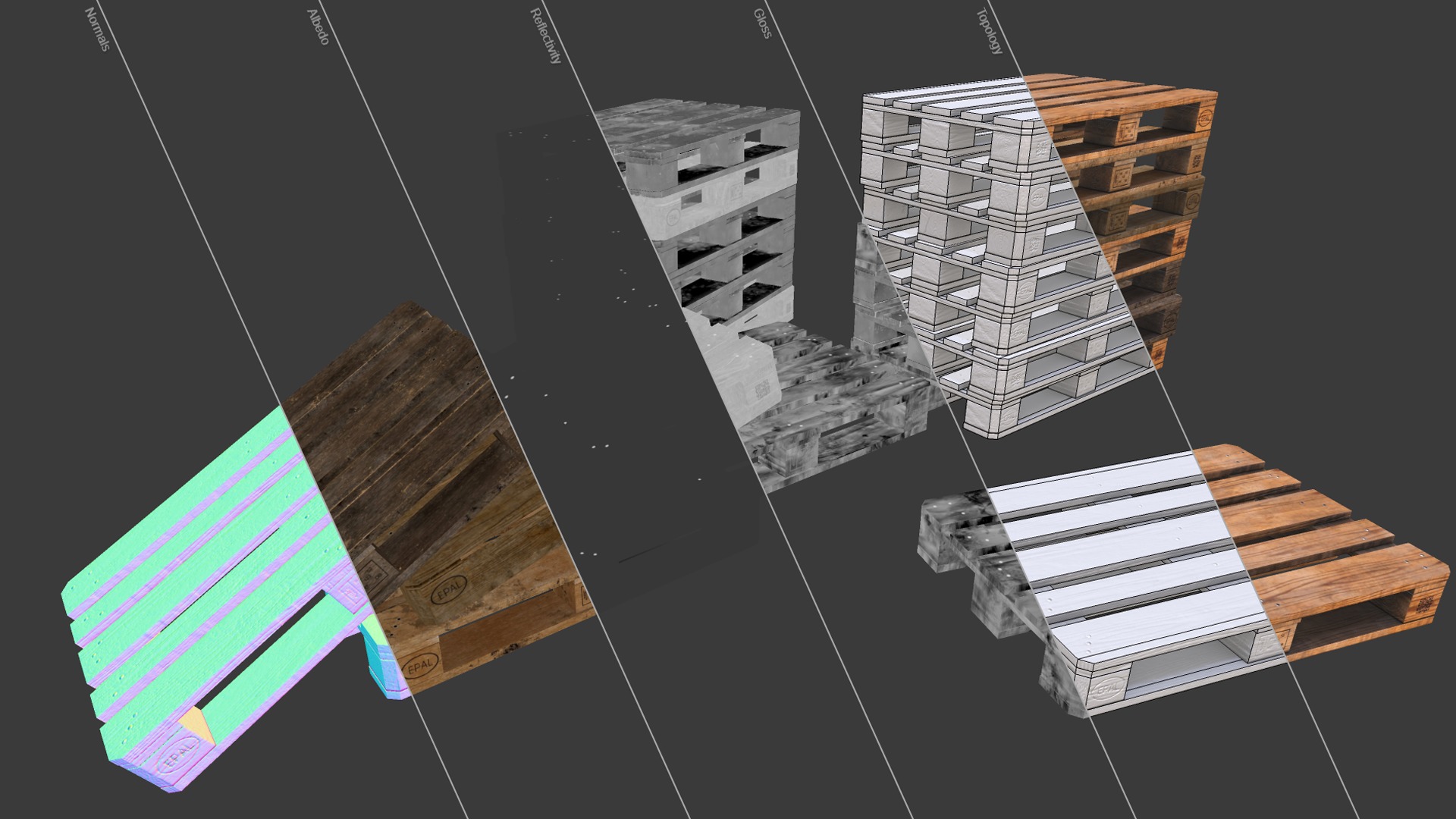 Pallets wooden pack Low-poly 3D model_24