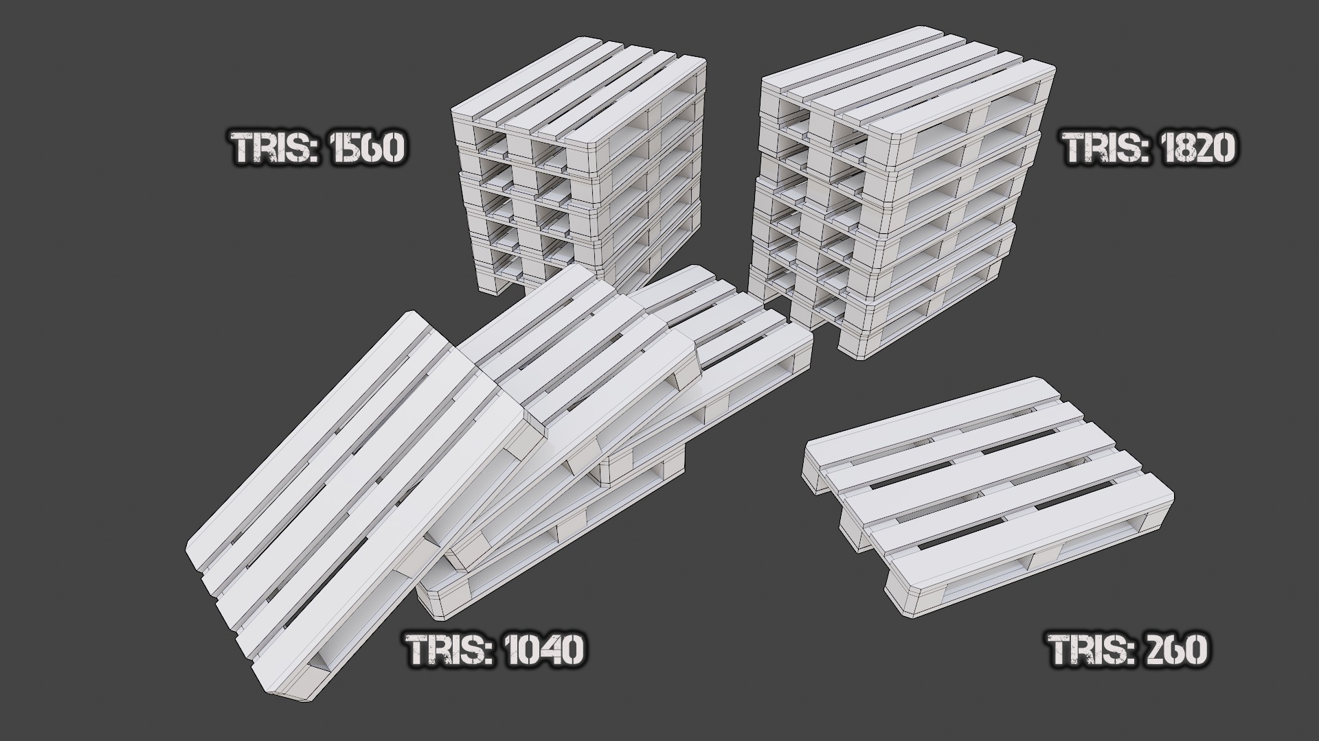 Pallets wooden pack Low-poly 3D model_19