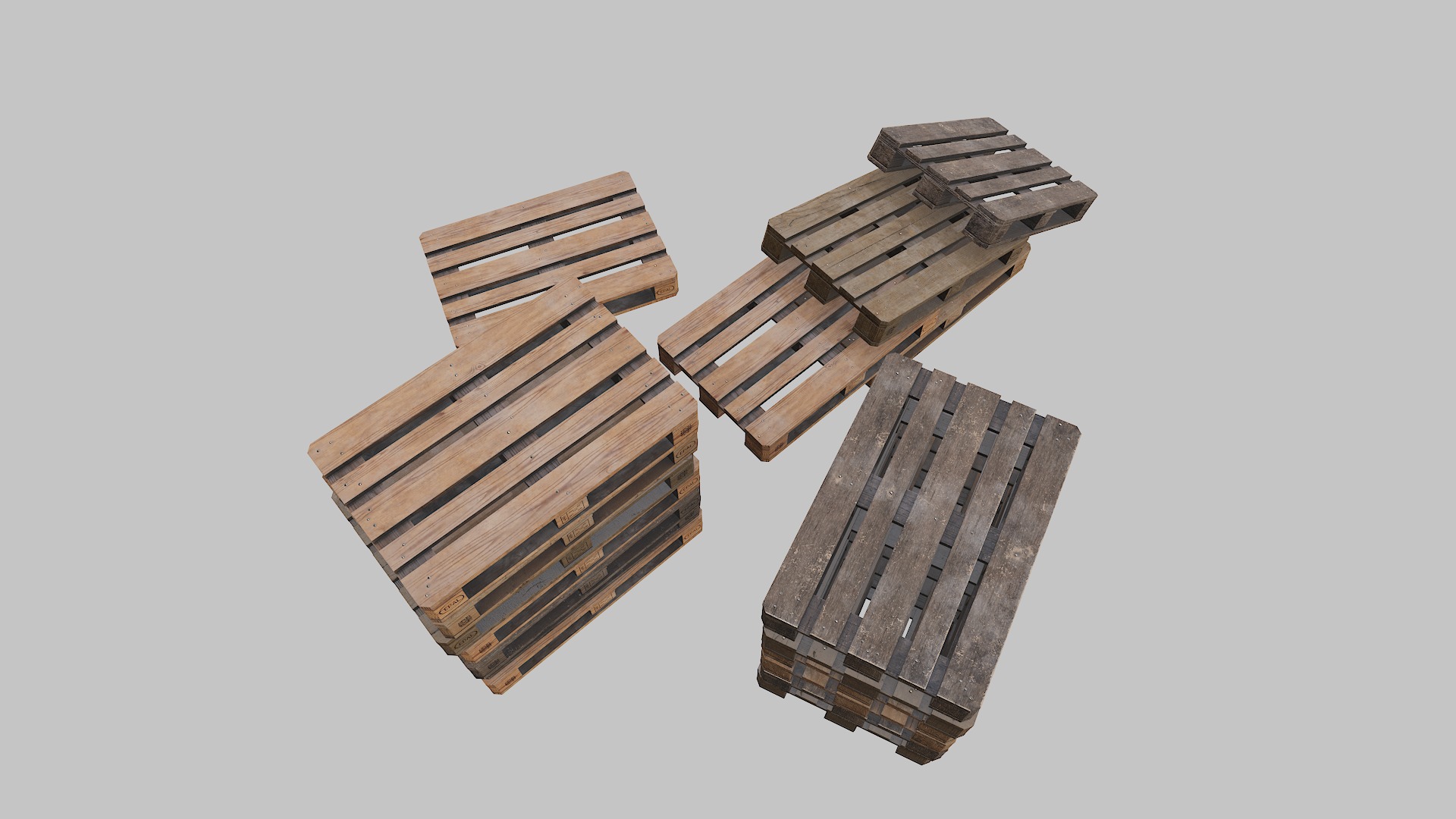 Pallets wooden pack Low-poly 3D model_5