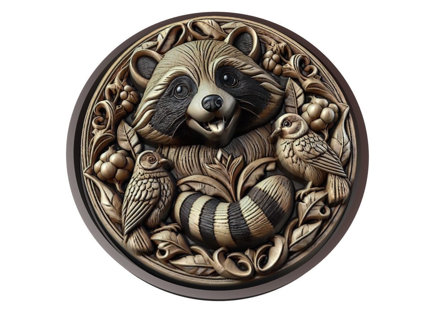Raccoon Animal Medallion 3D print model_1