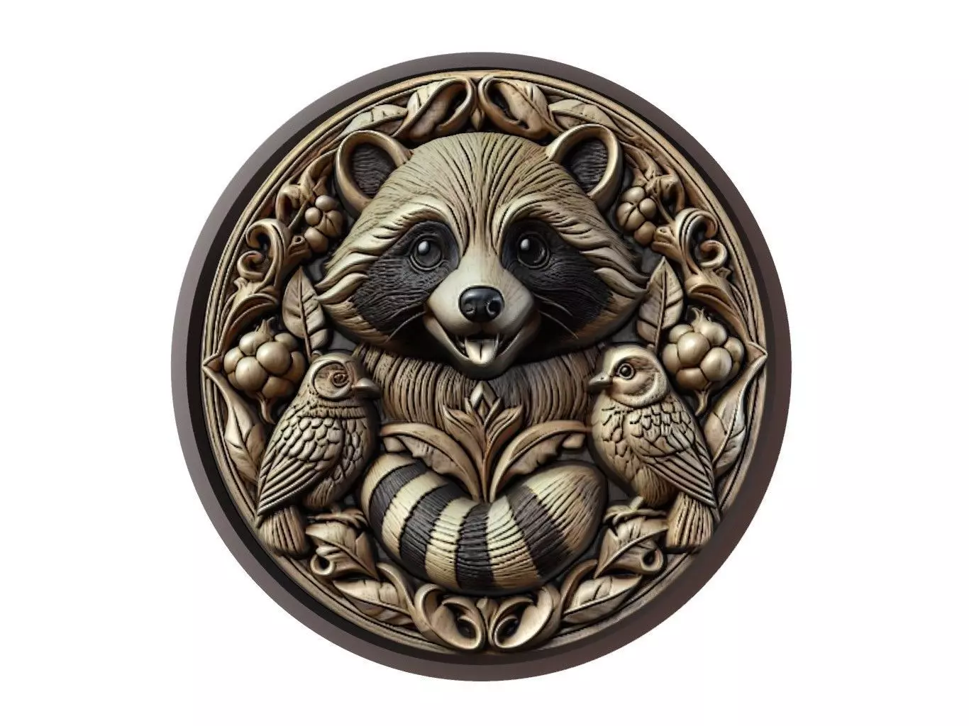 Raccoon Animal Medallion 3D print model_0
