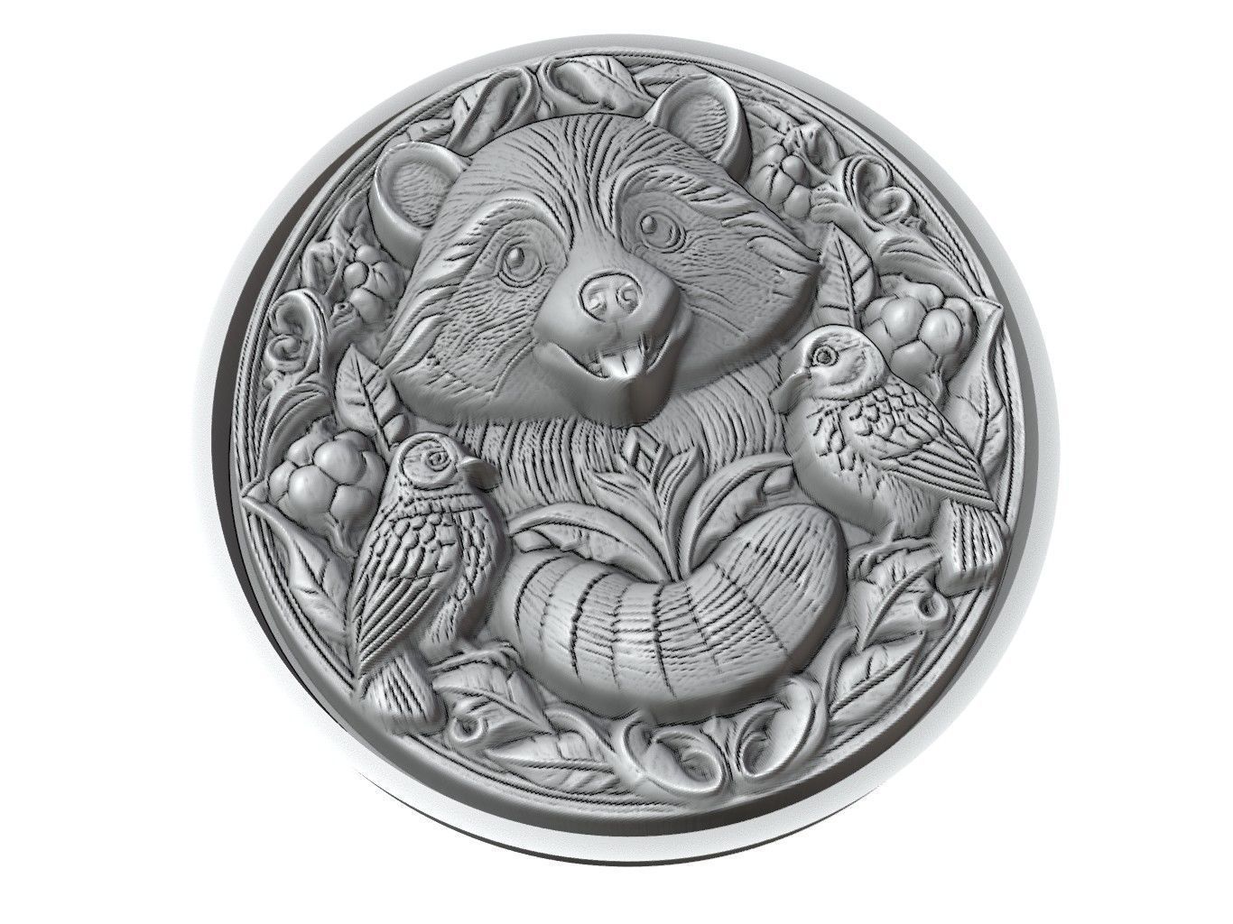 Raccoon Animal Medallion 3D print model_3
