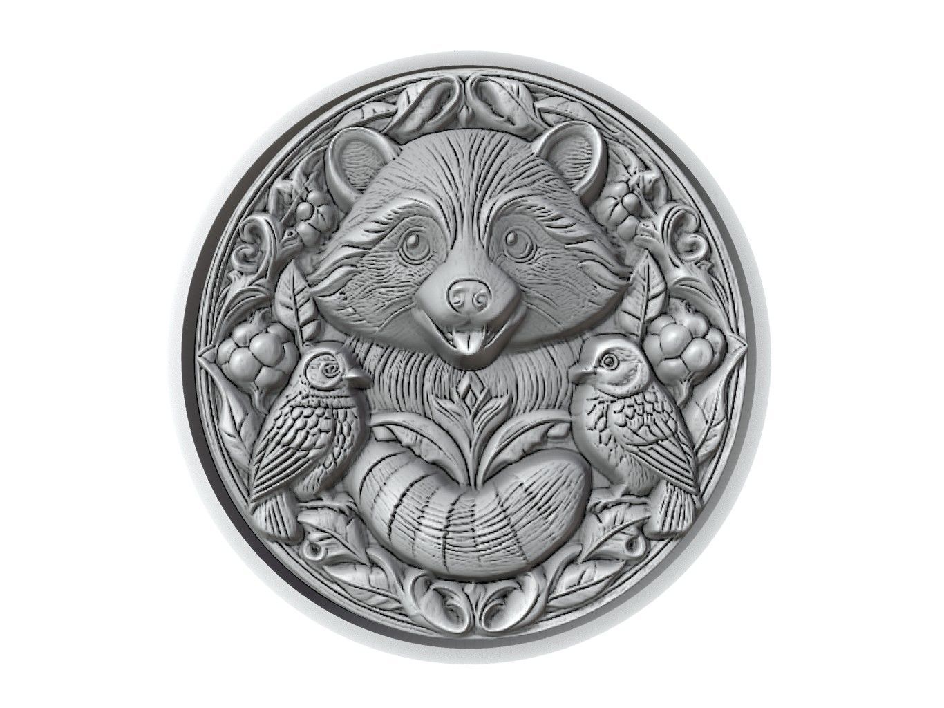 Raccoon Animal Medallion 3D print model_2