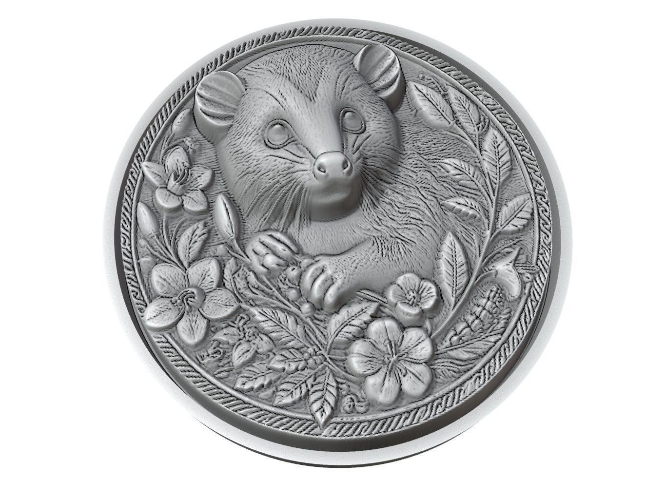 Opossum Animal Medallion 3D print model_3