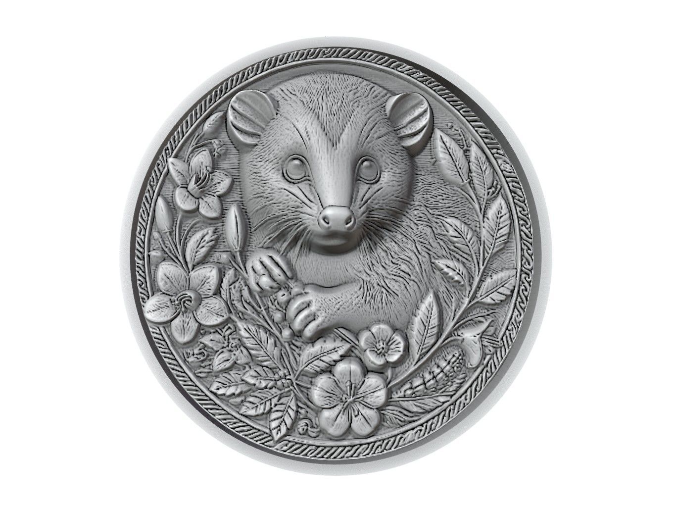 Opossum Animal Medallion 3D print model_2