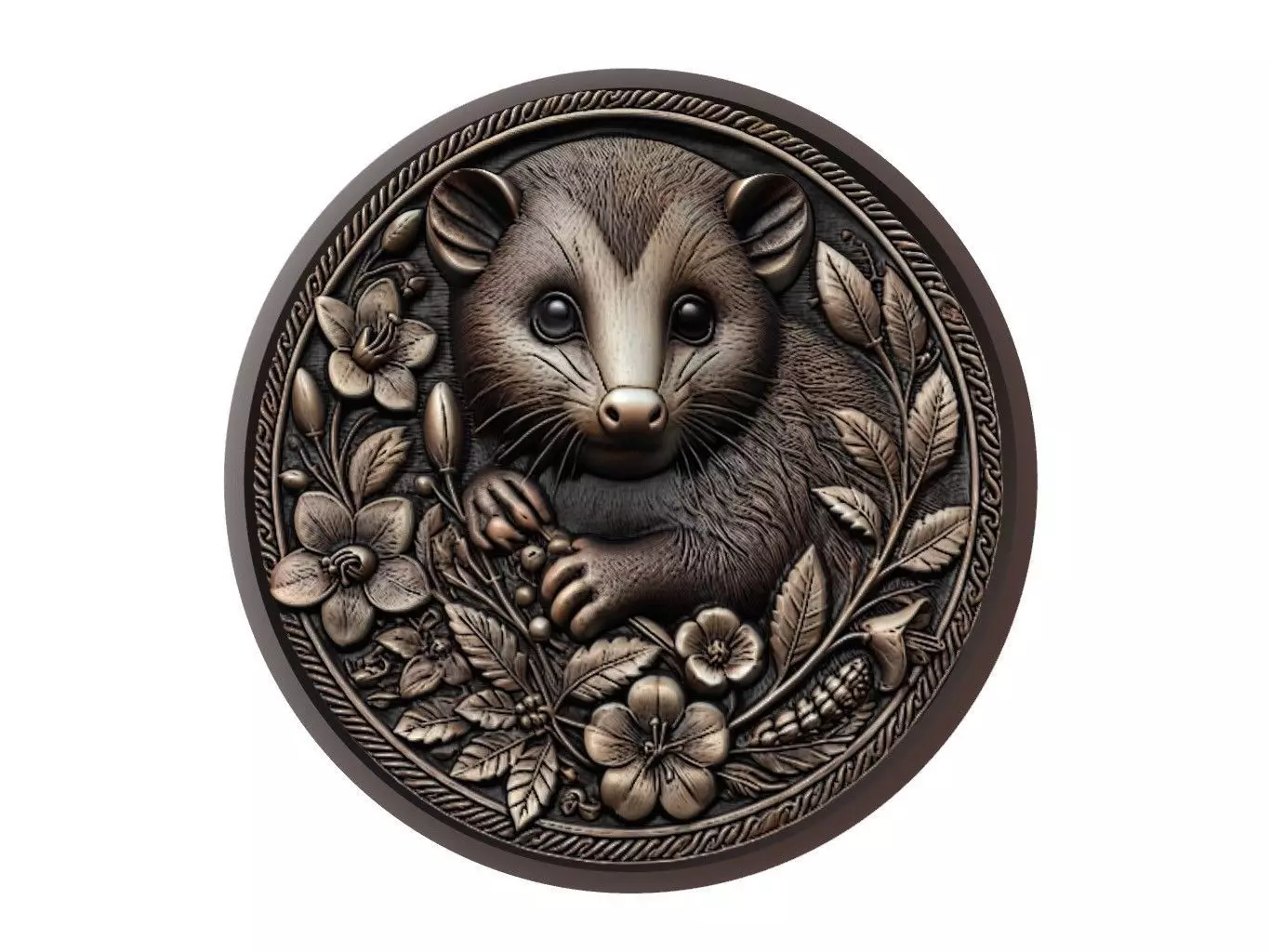 Opossum Animal Medallion 3D print model_0