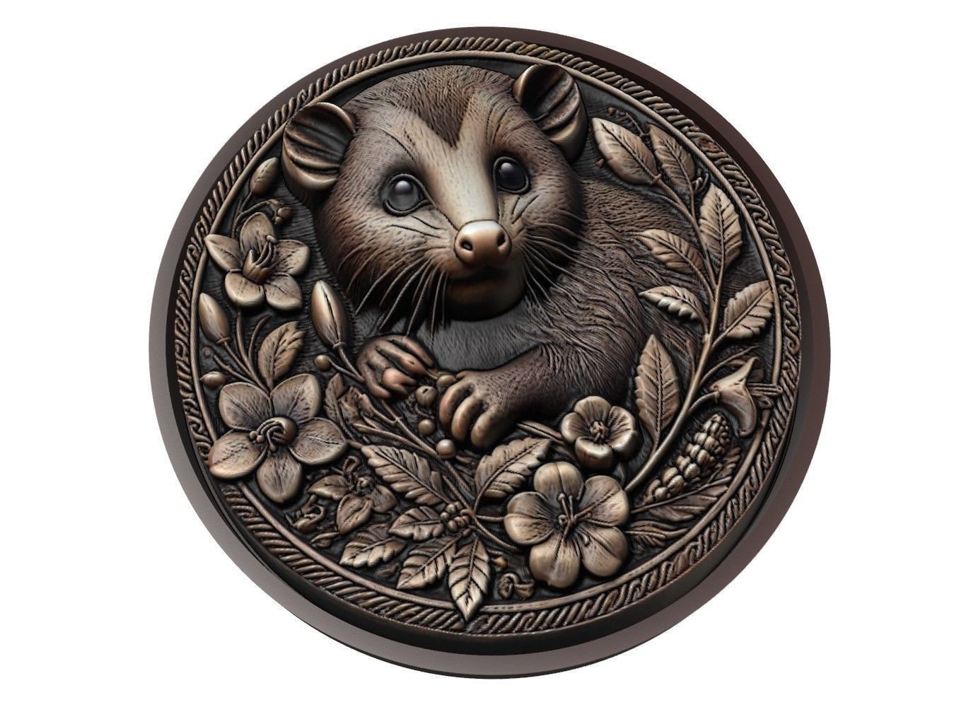 Opossum Animal Medallion 3D print model_1
