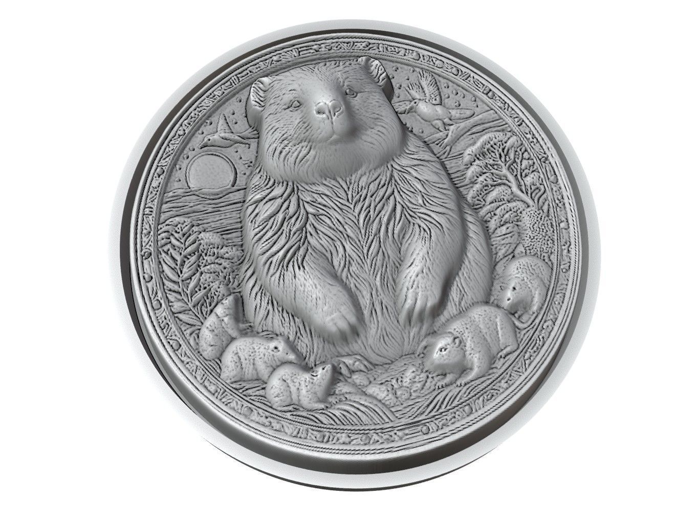 Wombat Animal Medallion 3D print model_3