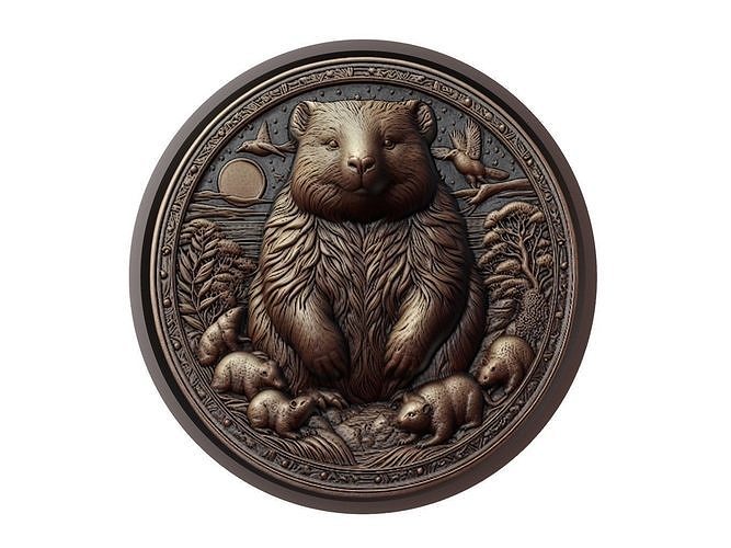 Wombat Animal Medallion 3D print model