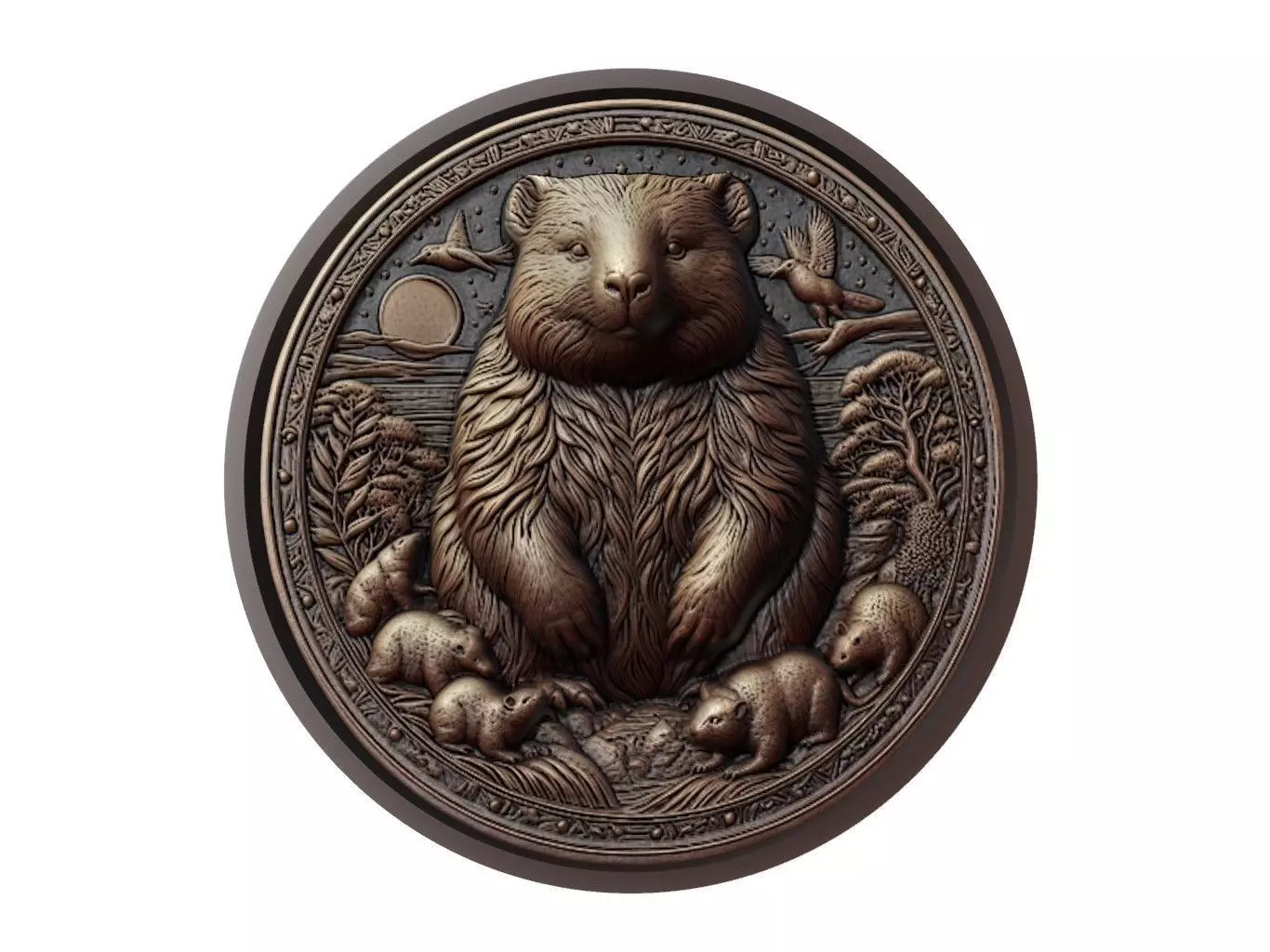 Wombat Animal Medallion 3D print model_0
