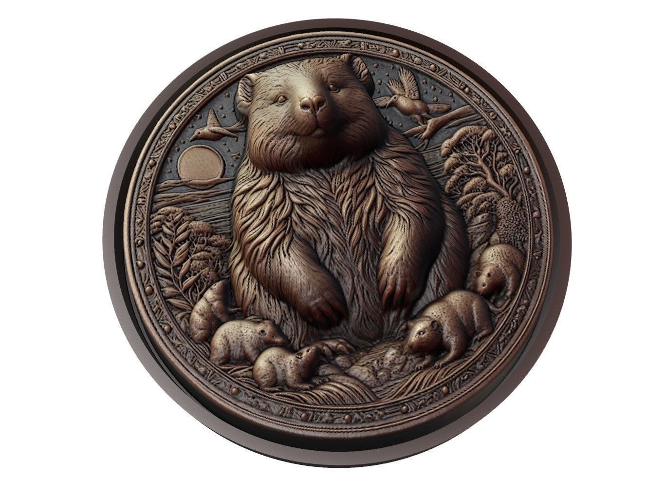 Wombat Animal Medallion 3D print model_1