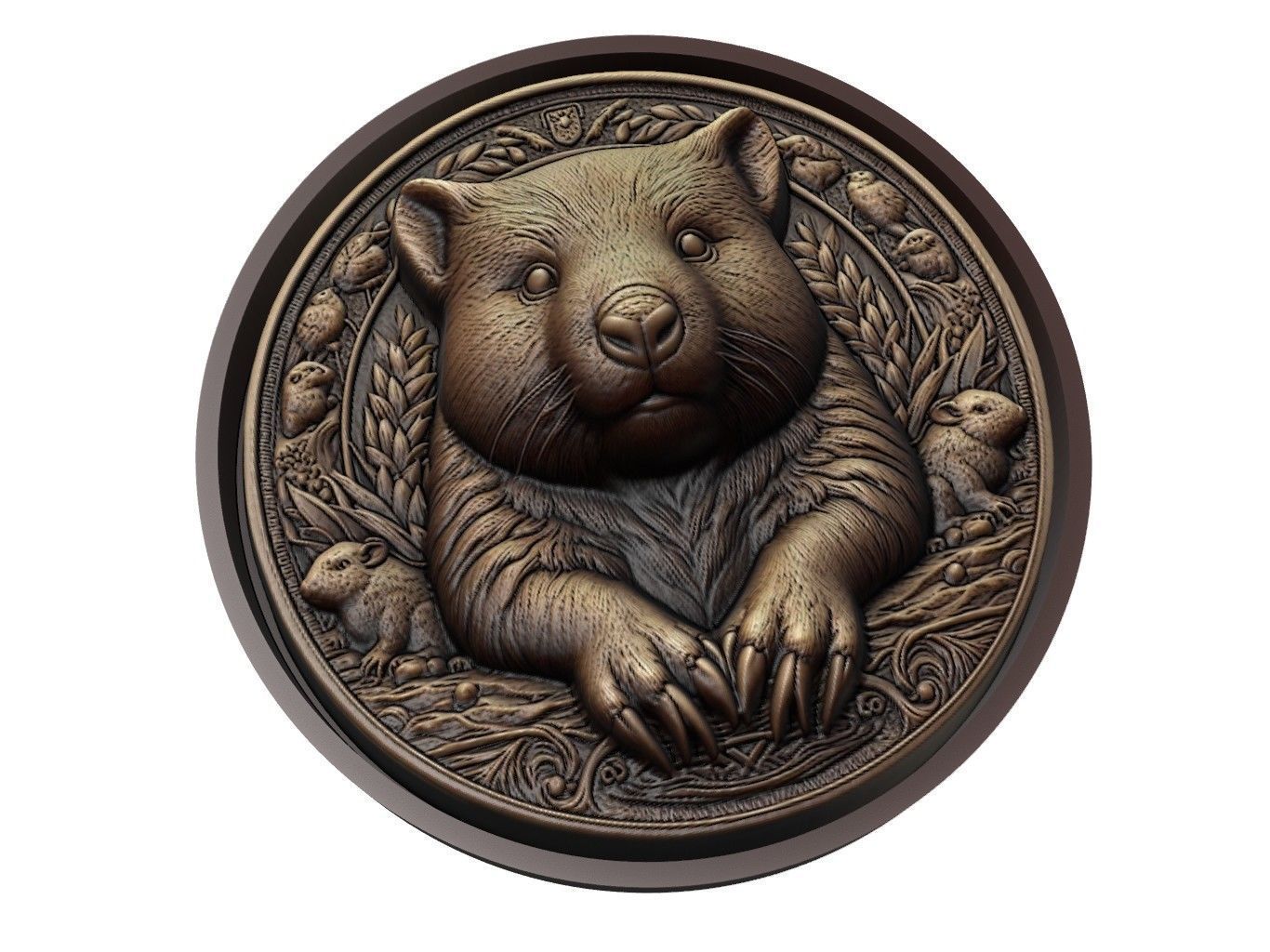 Wombat Animal Medallion 3D print model_1