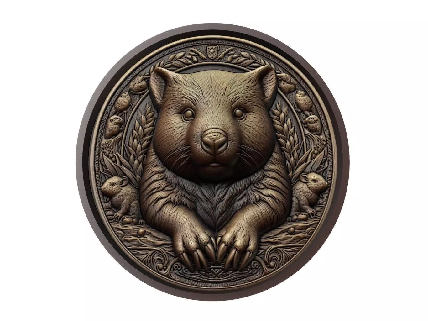 Wombat Animal Medallion 3D print model_0