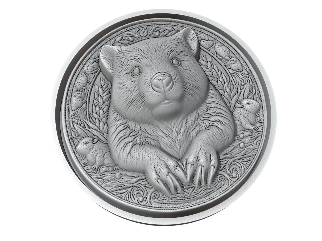 Wombat Animal Medallion 3D print model_3