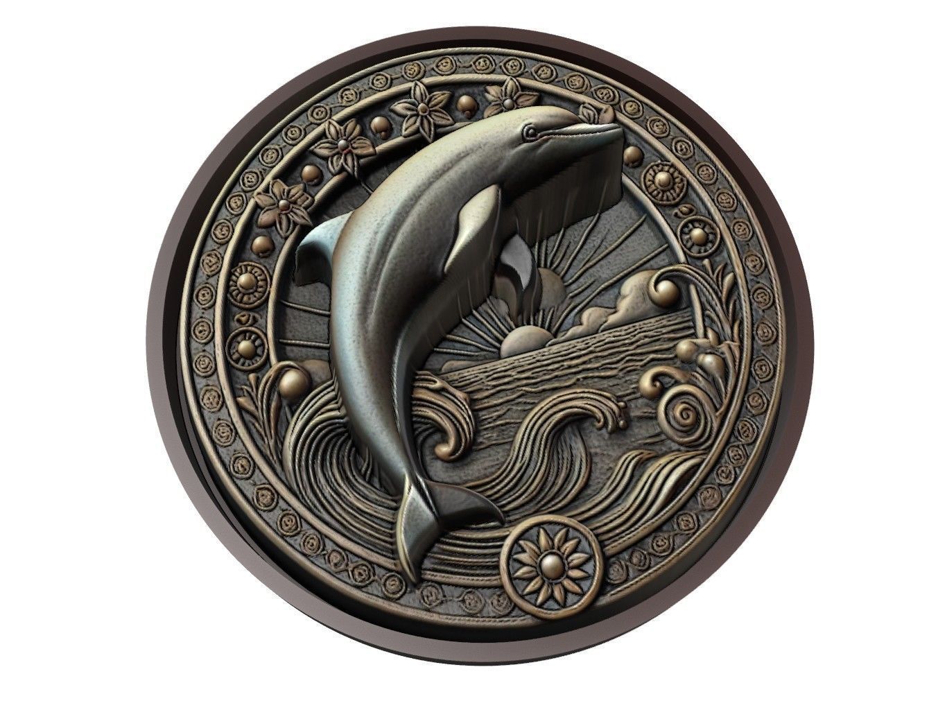 Dolphin Animal Medallion 3D print model_1