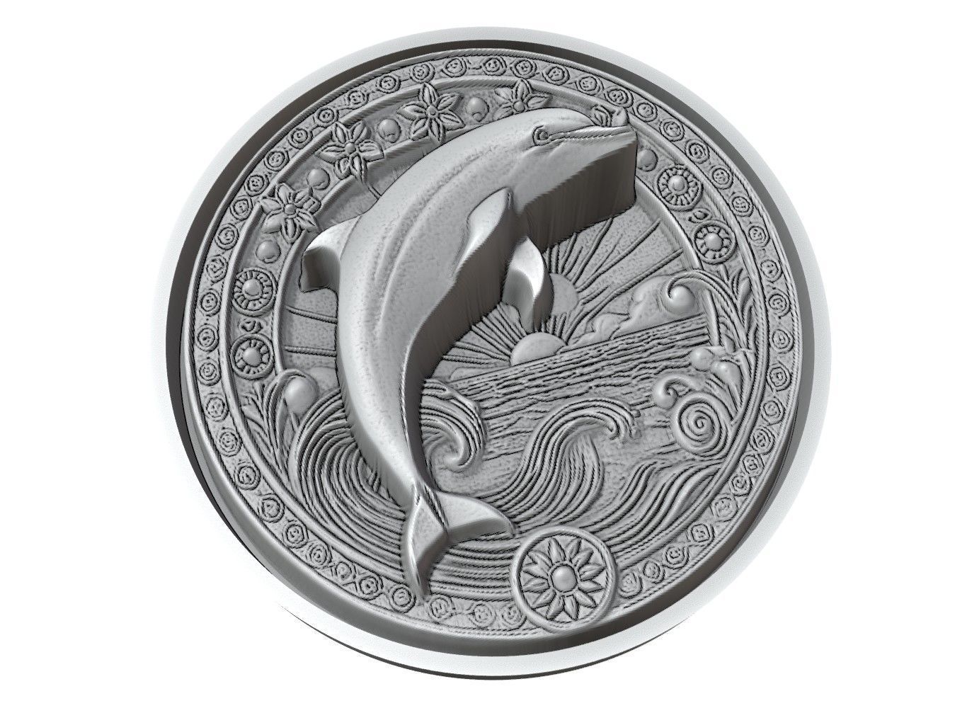 Dolphin Animal Medallion 3D print model_3